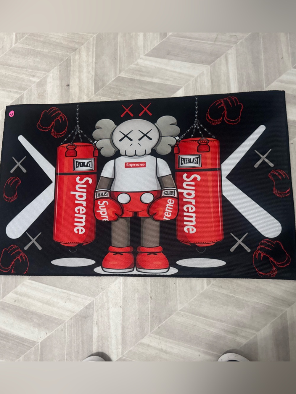 CUSTOM MADE Supreme RUG/WALL DECOR Black and Red Boxing Character Graphic Mat